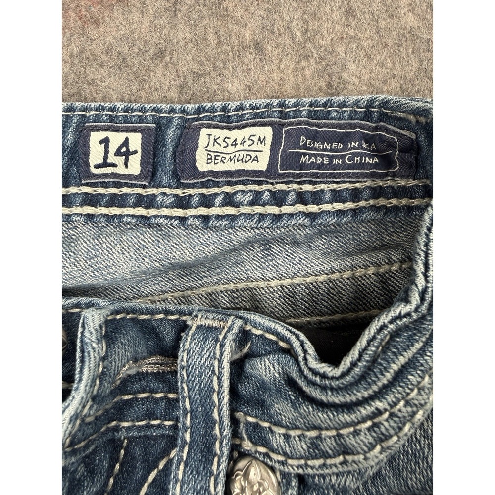 Miss Me Girls Stretch Embellished Bermuda Blue Denim Jean Shorts Size 14 JK5415M - Picture 6 of 9